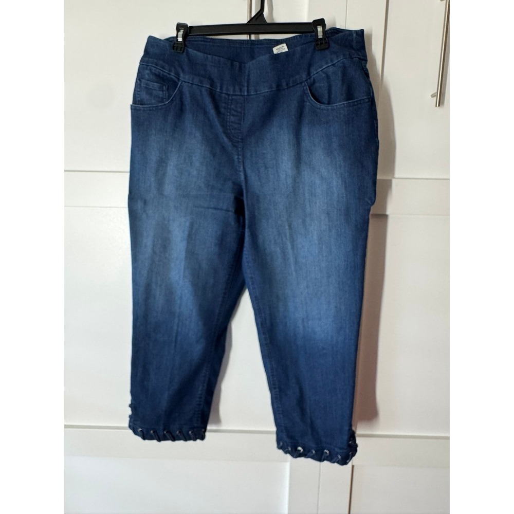 Westbound Women's Blue Denim Cropped Capri Pants Lace Up Hem Size‎ 16